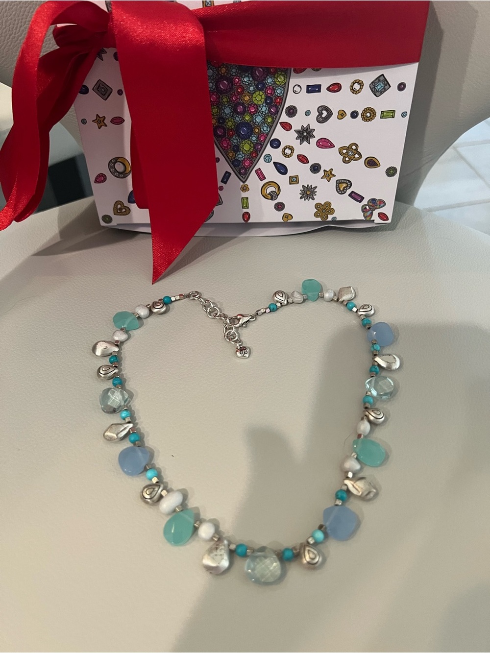 BRIGHTON "NEW WAVE" NECKLACE TURQUOISE SILVER TONE 16” with gift box